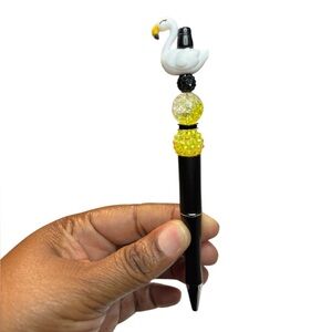Handmade Black and Yellow Swan Pen with Rhinestones
